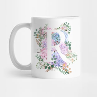 botanical monogram alphabet R hydrangea flowers Mug